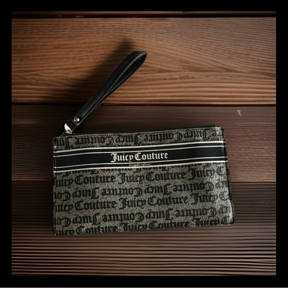 Juicy Couture Black Logo Wristlet Pouch with Strap